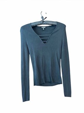 Express Black Long Sleeve V-Neck Top with Ladder Strap